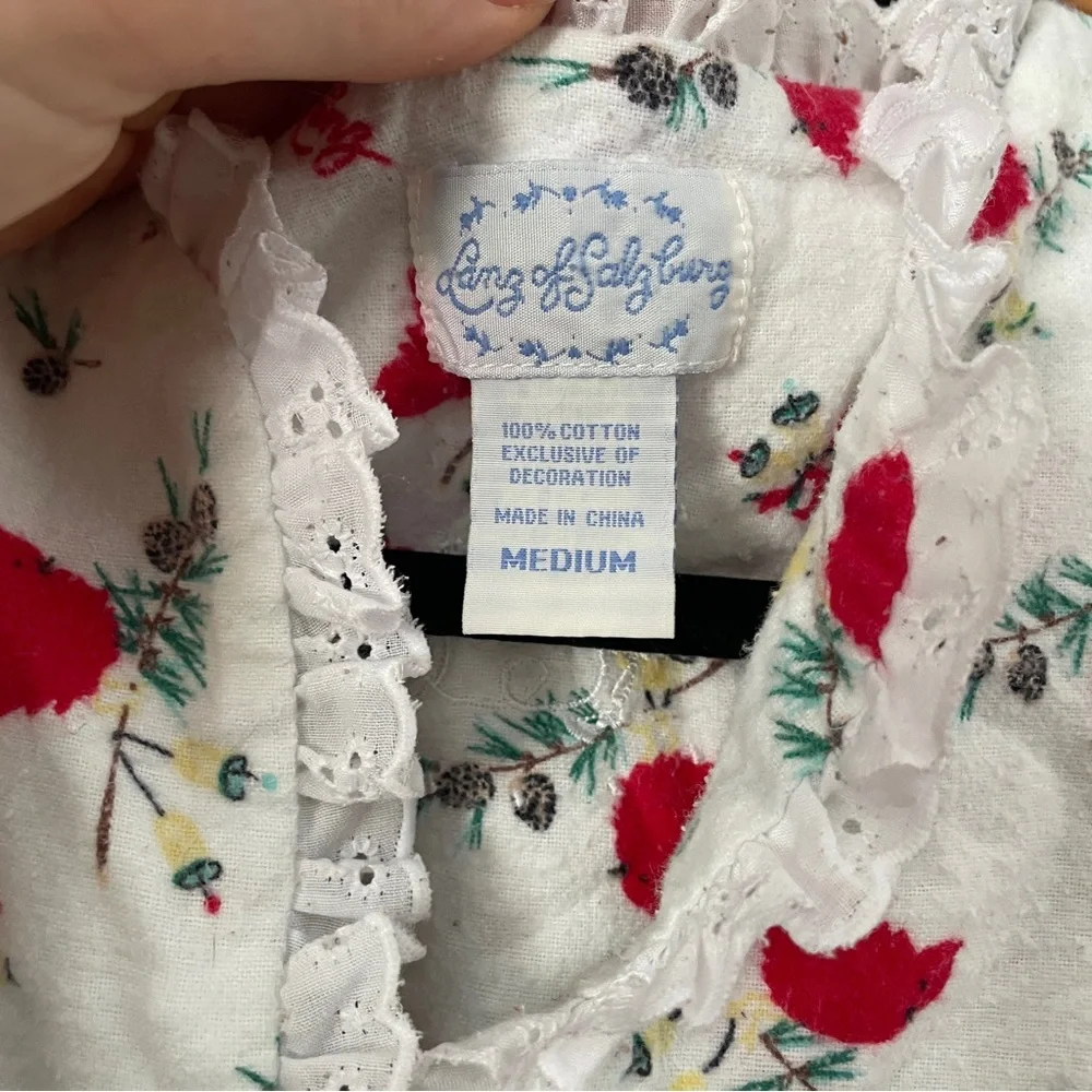 Lanz of Salzburg Winter Cardinal Bird Cotton Nightgown - Picture 3 of 9